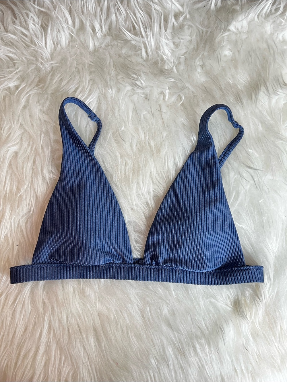 aerie Ribbed Triangle Bikini Top - Deep Blue Size XS